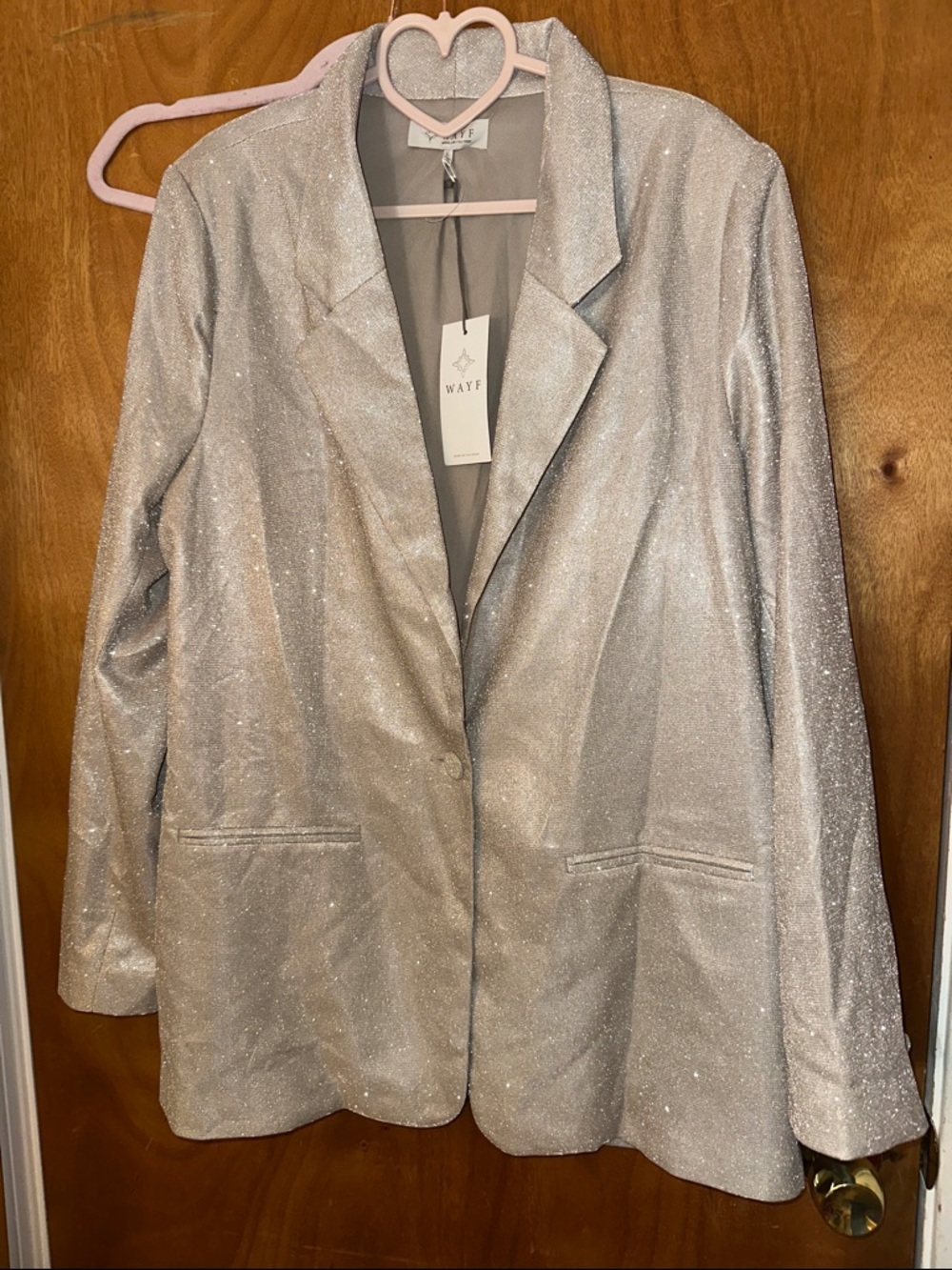 Wayf Silver Glitter Blazer Jacket